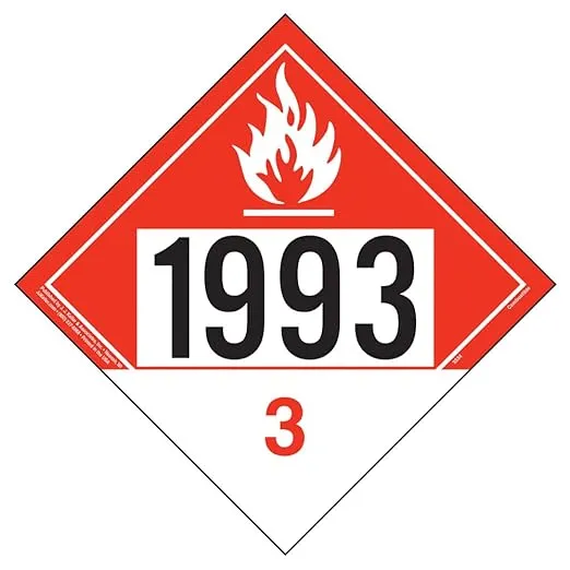 1993 Placard, Class 3 Combustible Liquid 25-pk. - 10.75" x 10.75" Polycoated Tagboard for Temporary Applications - J. J. Keller & Associates - Complies with DOT Hazmat Placard Requirements