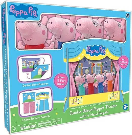TCG Toys Peppa Pig - Hand Puppet Theater with 4 Puppets - Includes 4 Puppet Figures Including Peppa, George, Mummy Pig, and Daddy Pig. Great Birthday Gift for Kids, Girls, and Boys