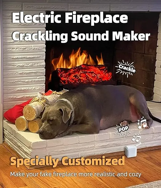 Fireplace Crackler Sound Box for Electric Fireplace, 2 in 1 Realistic Rechargeable Fire Crackling Sound Machine for Gas Fireplace, Fire Crackler Sound System, 3H Timer, Fire Noise