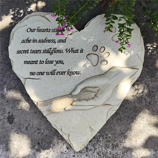 Heart Shaped Pet Dog Memorial Stones Grave Markers, Pet Dog Loss Stones Headstones Memorial Plaques for Garden Backyard Patio or Lawn, Sympathy Pet Dog Memorial Gifts Loss Gifts Outdoors, 9.6"x9.5"