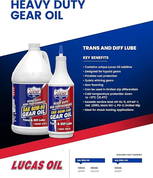 Lucas Oil 10042 Heavy Duty High Performance SAE 85W-140 Gear Oil - 1 Quart