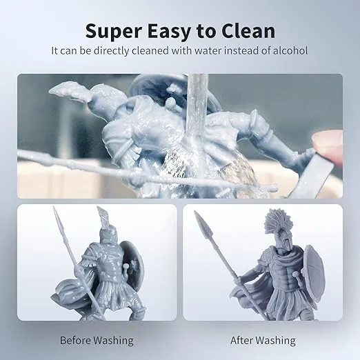 ANYCUBIC 3D Printer Resin, Water Washable Resin, No Need Extra Alcohol and Easy to Clean, Fast Curing, Low Odor, Wide Compatibility for All LCD Resin 3D Printers (Clear, 1kg)