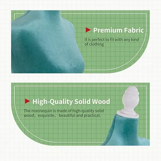 Mannequin Body Dress Form Torso Female Manikin 49.6-63.4 Inch Height Adjustable Wooden Tripod Stand High Density Foam Portable Display Mannequin (Green, 49.6-63.4 Inches)