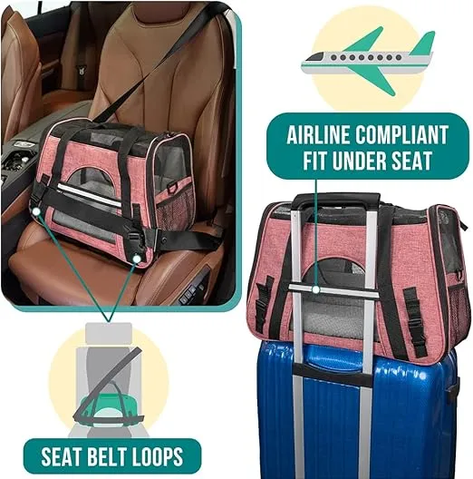 PetAmi Airline Approved Pet Carrier for Cat, Soft Sided Dog Carrier Small Dog, Cat Travel Supply Accessories Indoor Cats, Ventilated Pet Carrying Bag Medium Large Kitten Puppy, Small Heather White Red