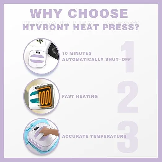 HTVRONT Heat Press Machine for T-Shirts, Portable Heat Press 10"X10", Iron Press for Sublimation and HTV Vinyl Shirt Press Machine for Hat, Bags, Heating Transfer Projects(Purple)