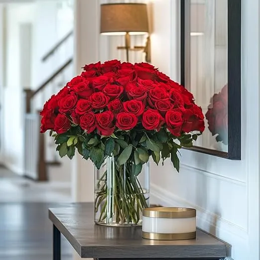 GlobalRose Fresh Cut Red Roses - 50 Roses Fresh Flowers Bouquet - Real Flowers Fresh Bouquet for Wedding, Birthday, Anniversary, Bridal Shower, or Home Decor - Fresh Cut Flowers Delivery Gift