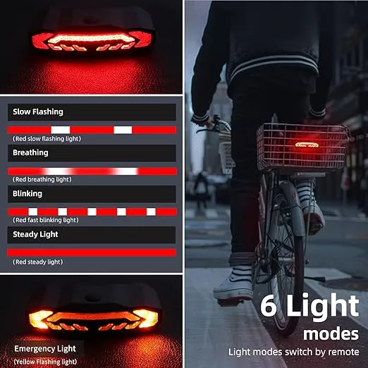 WSDCAM Bike Basket Tail Light Turn Signals and Brake Light, Bike Alarm Horn, Bike Turn Signals with Remote, Rechargeable Bike Rear Light, IP65 Waterproof, Auto ON/Off, Bike Brake Light for Road Safety