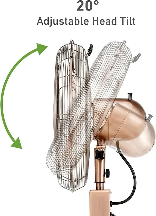 HOLMES 16" Copper Digital Metal Stand Fan, 75° Oscillation, 3 Speeds, 4 Blades, 3 Modes, 7.5-Hour Timer, Adjustable Height, 20° Head Tilt, Ideal for Home, Bedroom or Office, Remote Control