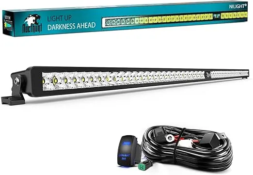 Nilight LED Light Bar 52inch 49LED Single Row Spot LED Lights Screw-Less Night Vision Off Road Lights w/14AWG Rocker Switch Wiring Harness Kit for Driving Light on Truck ATV UTV