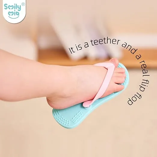 Smily Mia Baby Teething Toys for 3-6Months, 6-12Months Babies, Flip-Flop Shaped Baby Teether for Teething Relief and Gum Massaging, Adorable Baby Toys for 3M+, Right Foot, Blue
