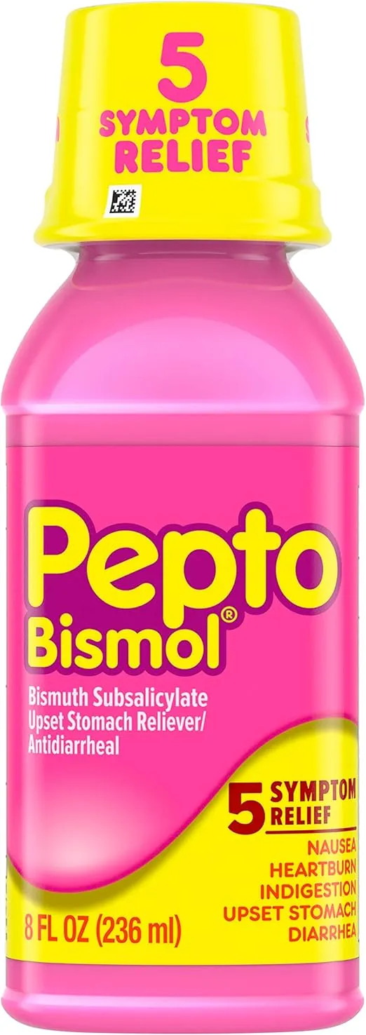 Pepto Bismol Liquid for Nausea, Heartburn, Indigestion, Upset Stomach, and Diarrhea - Fast Relief for 5 Symptoms, Original Flavor, 8 oz
