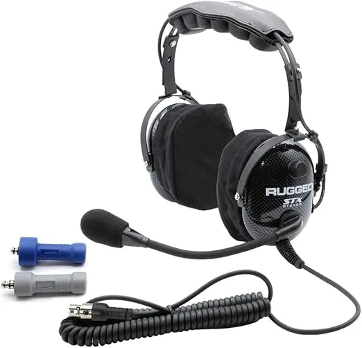 Rugged Radios Over The Head Ultimate Offroad Headset for Stereo and Mono Intercoms with Noise Cancelling Microphone Includes Mono (Offroad) and Stereo (STX) adaptors