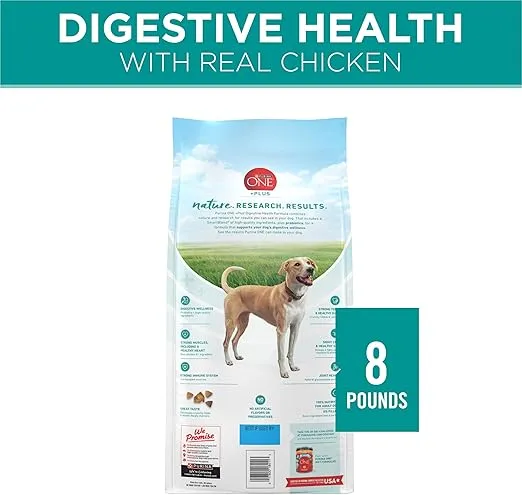 Purina One Plus Digestive Health Formula Dry Dog Food Natural with Added Vitamins, Minerals and Nutrients - (Pack of 4) 8 lb. Bags