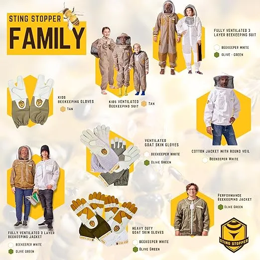 Sting Stopper: Leather Beekeeping Gloves Innovative, Durable, Double Goatskin, For Men and Woman - Olive Green - Medium