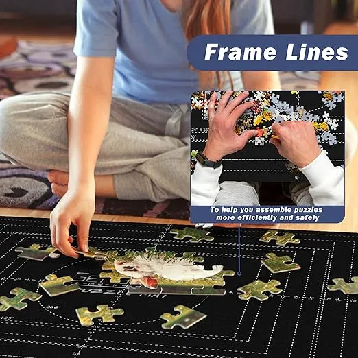 Jigsaw Puzzle Mat Roll Up Fits 2000 1500 1000 Pieces Puzzles, Large Pad Table Non-Slip Board Saver Mats Portable Organizer, 41" x 29" + Inflatable Tube, 3 Straps, Keeper Storage Bag, Adults Kids Gifts