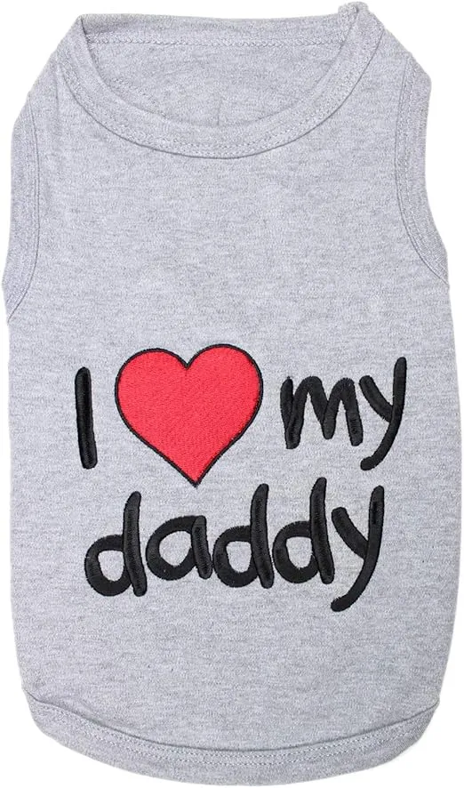Parisian Pet Unisex Dog T-Shirt - Embroidered 'I Love My Daddy' Fathers Day Dog Tee Shirts - Breathable, Sleeveless Pet Clothes - Dog Shirt for Large Dogs - 2XL