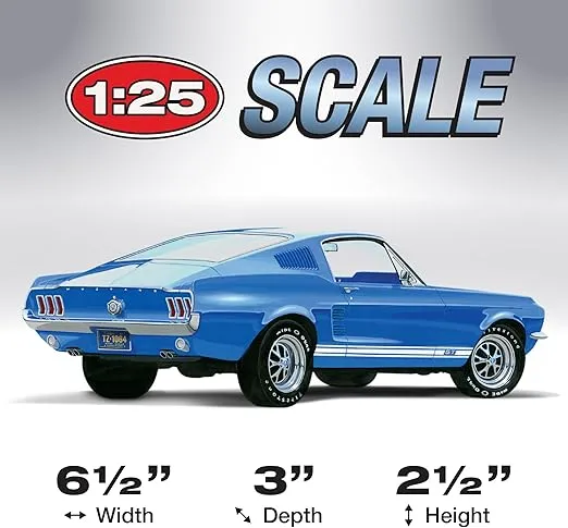 Round 2 AMT 1967 Ford Mustang GT Fastback 1:25 Scale Model Kit, Chrome (AMT1241)