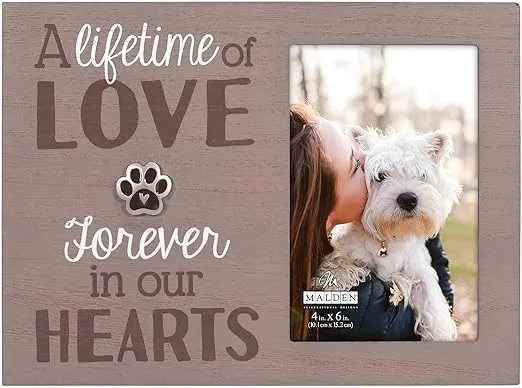 Malden Int Designs 4x6 Pet Sentiment Picture Frame A lifetime of love forever in our hearts MDF Wood Brown