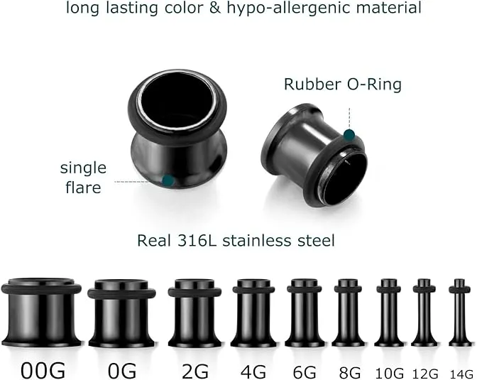 vcmart 14G-00G 36 pcs Ear Gauges Stretching Kit Tapers Plugs Eyelets Implant Grade Steel