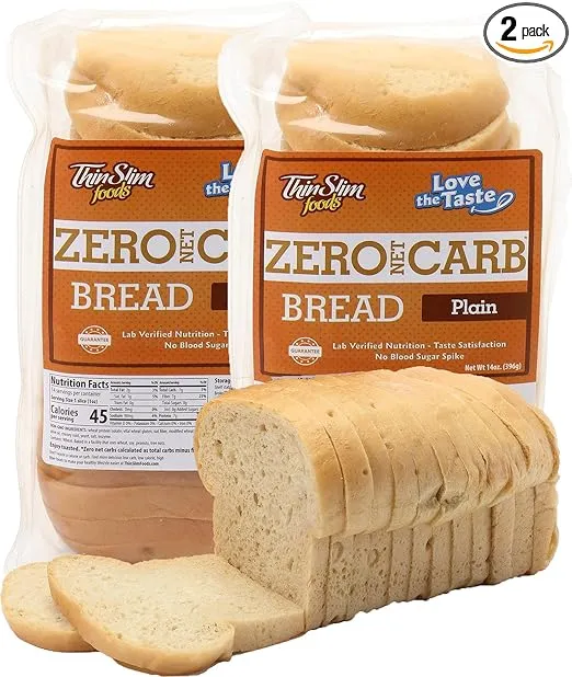 ThinSlim Foods Zero Net Carb Keto Bread | Low Carb Bread | Plain (Pack of 2)