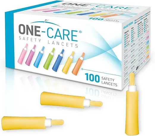ONE-Care Safety Lancets, Contact-Activated, 21G x 2.4mm, 100/bx, Sterile, Single-Use, Preloaded, Gentle for Comfortable Testing
