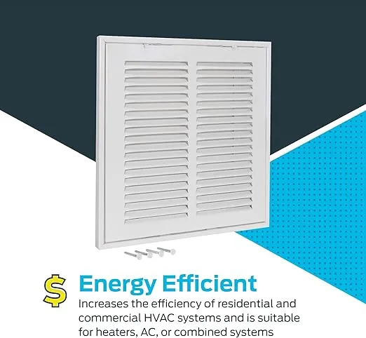 EZ-FLO 20 x 20 Inch (Duct Opening) White Return Air Vent Cover for Wall or Ceiling, 22-11/16 Inch x 22-11/16 Inch (Overall Dimensions), Solid Steel Return Air Grille, HVAC Air Return, 61632