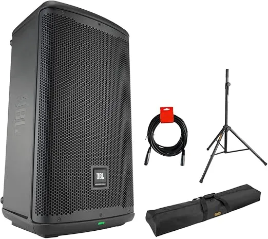 JBL Professional EON710 Powered PA Loudspeaker, 10-Inch (Bluetooth) Bundle with Steel Speaker Stand, Stand Bag 51" Interior, and XLR-XLR Cable