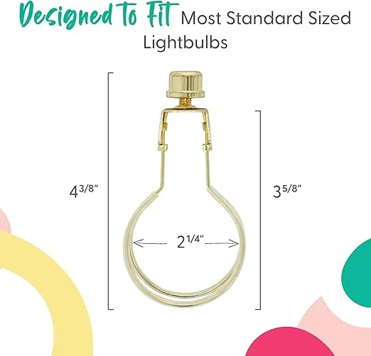 Clip On Lampshade Adapter (2 Pack), Classic Brass Gold Finish, Includes 2 Light Bulb Clip Shade Adapters, 2 Matching Finials and 4 Silicone Levellers, Fits All Standard Size Bulbs