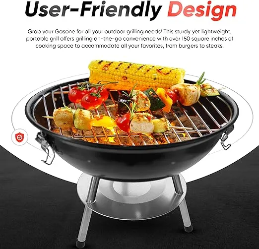 Gas One – 14-inch Portable Barbecue Grill with 3-Point Locking Lid for Heat Preservation – Dual Venting System – Small Charcoal Grill for Backyard, Camping, Boat