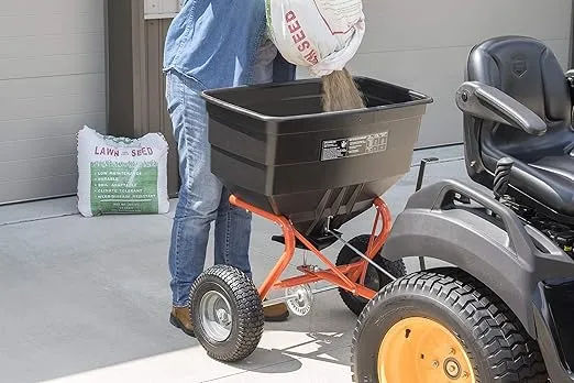 Agri-Fab 45-0547 185 lb. Tow-Behind Lawn & Garden Broadcast Spreader for Seed,Fertilizer,Salt,Ice Melt; Easy to use Flow Control from Seat of Riding Lawn Mower