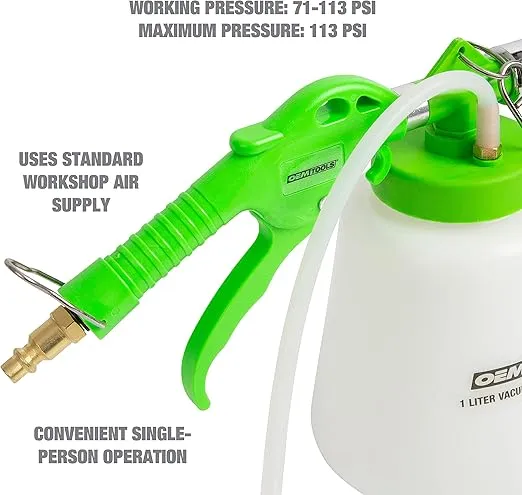 OEMTOOLS 22505 1L Pneumatic Brake Bleeder w/Automatic Refilling Bottle, Brake Bleeding Kit with Bleeder Kit Vacuum and Automatic Brake Bleeder Bottle