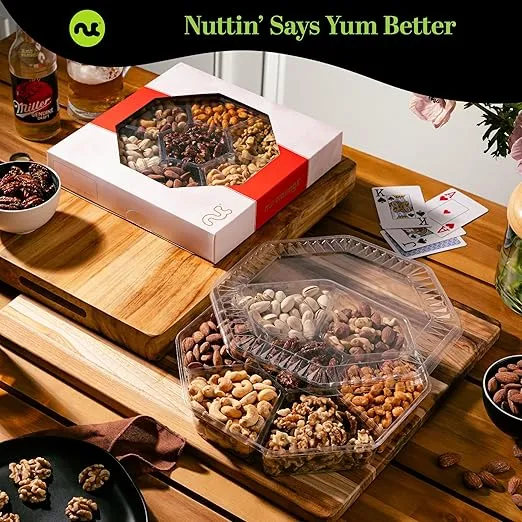 NUT CRAVINGS Gourmet Collection - Holiday Christmas Mixed Nuts Gift Basket in Red Gold Box (7 Assortments, 1 LB) Xmas Kwanzaa Arrangement Platter, Birthday Care Package - Healthy Kosher Corporate
