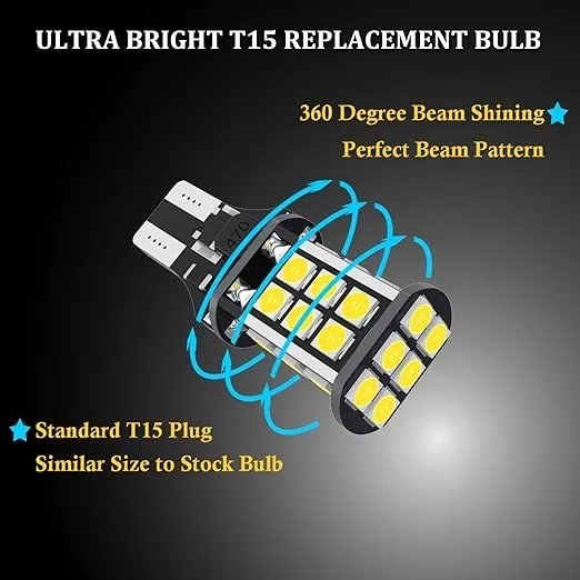 921 LED Car Bulb Upgrade Extremely Bright T15 912 W16W LED 921 Bulbs 4014 Chipsets 45-SMD CANBUS LED Lamps Used for Backup Reverse Lights, 6000K Xenon White(4pcs/Pack)