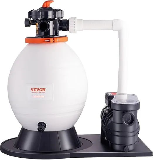 VEVOR Sand Filter Ground 16-inch, 3500 GPH, 1 HP Swimming Pumps System & Filters Combo Set with 6-Way Multi-Port Valve and Strainer Basket, for Domestic and Commercial Pools, White