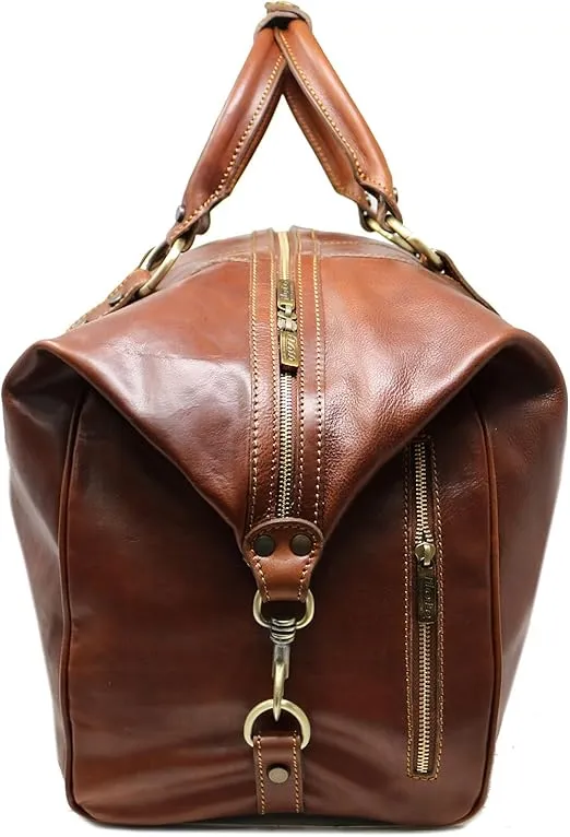 Floto Roma Travel Bag Saddle Brown Large Italian Leather Weekender Duffle