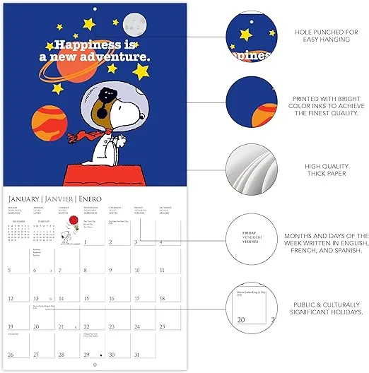 Graphique 2025 Peanuts Wall Calendar | 12” x 12” | Thick Paper | Home & Office Organizer | Large Monthly Grid | 3 Languages & Marked Holidays | 4 Month Preview Page for 2026
