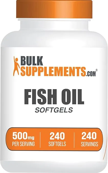 BulkSupplements.com Fish Oil 500mg Softgels - Omega 3 Supplements, Fish Oil Supplements, Fish Oil Pills - Gluten Free, 1 Softgel per Serving, 240 Softgels (Pack of 1)