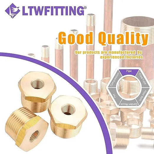 LTWFITTING Brass Pipe Hex Bushing Reducer Fittings 1 Inch Male x 1/4 Inch Female NPT Fuel(Pack of 3)