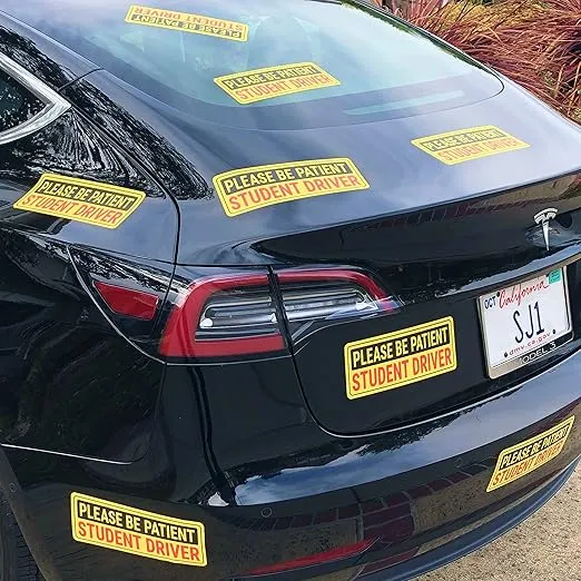 Non-Magnetic Student Driver Stickers - Removable Student Driver Decals for Cars & Windows - Paint-Safe Student Driver Signs (10x4 inches, 8-Pack)