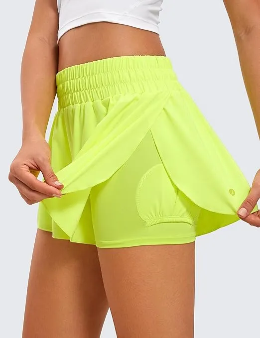 CRZ YOGA 2 in 1 Flowy Running Shorts for Women High Waisted Quick Dry Athletic Gym Lounge Workout Shorts Cute Tennis Skirts