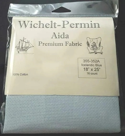 Wichelt Permin Aida Premium Fabric 16 Count 18" x 25" Icelandic Blue