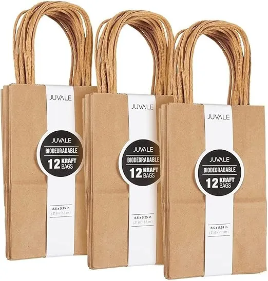 Juvale Small Kraft Party Favor Gift Bags with Handles for Birthday (8.5 x 5.25 In, 36 Count)