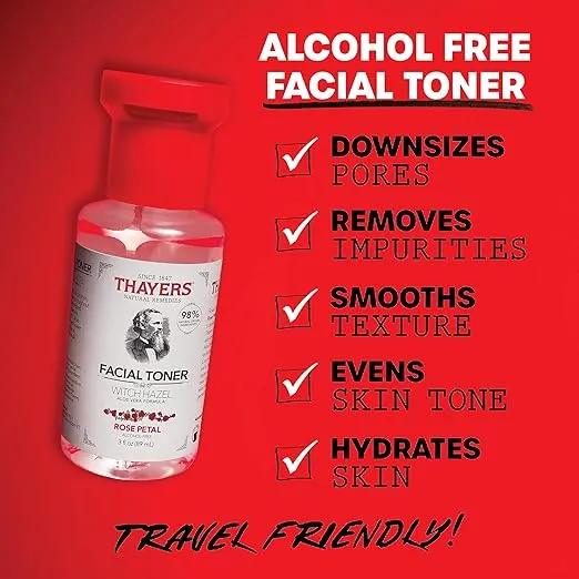 Thayers Alcohol-Free Rose Petal Witch Hazel Facial Toner for Glowing Skin, Soothing, Hydrating, Refreshing Toner for Normal and Combination Skin, 3oz