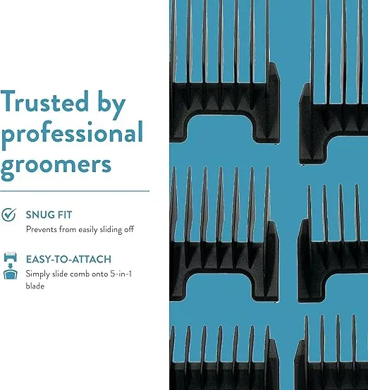 WAHL Professional Animal 5-in-1 Clipper Attachment Guide Comb Grooming Set for Wahl's Arco, 5- Style Groom, Bravura, Figura, Chromado, Creativa, and Motion Pet, Dog, Cat, and Horse Clippers