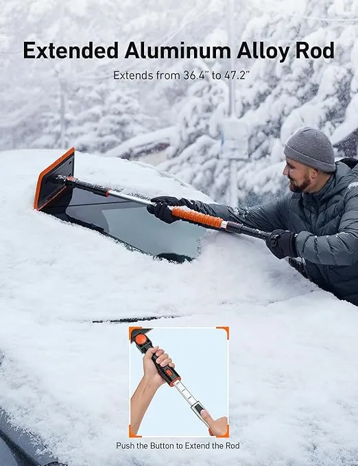 AstroAI 47.2 Inch 2-in-1 Snow Scraper for car Snow Broom and Detachable Ice Scraper with Non-Abrasive Silicone Head for Cars, Trucks, SUVs