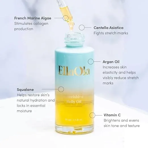 Belly Oil for Pregnancy Stretch Marks & Maternity Scars - Quick dry Formula with Squalene and Vitamin C Hydrates Face & Body, Pregnancy + Postpartum Skincare, Fragrance Free | 1.7 fl. oz.