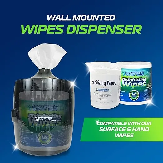 Wipes LLC Wall Mounted Wipes Dispenser, High-Grade Plastic w/Support Shelf, Wipe Dispenser for Office, Schools, Gym Wipes, Fitness, Compatible with Large Surface Wipes & Hand Wipes, Black