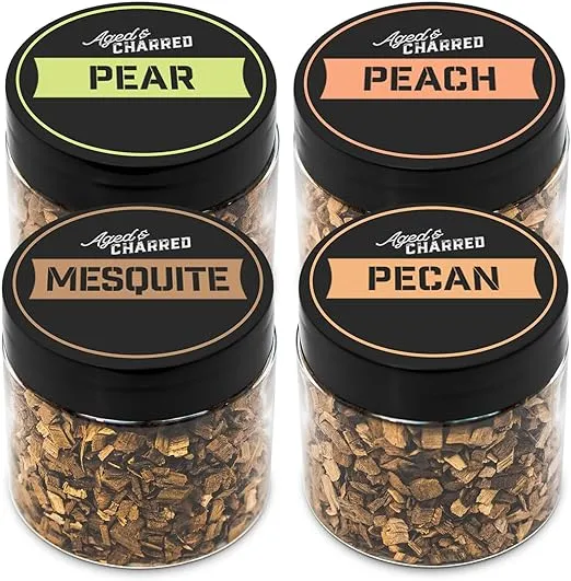 Wood Chips for Cocktail Smoker - Fine Chunks for Smoking Whiskey Bourbon Old Fashioned Drinks Smoke Gun - Combo 4-Pack - Pear, Peach, Mesquite, Pecan