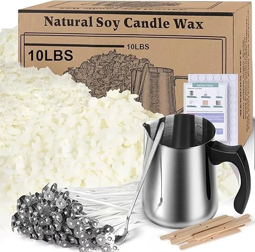 Soy Wax Candle Making Kit Supplies, Natural Candle Wax For Candle Making, DIY Art&Crafts Kit for Adults,Beginner,Kids, Including 10lbs Soy Wax Flakes, 100 Candle Wick,10 Centering Devices, Melting Pot