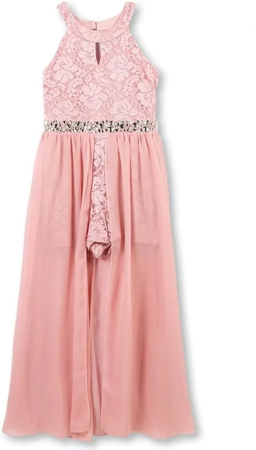 Speechless Girls' High Neck Romper Maxi Walk-Through Party Dress